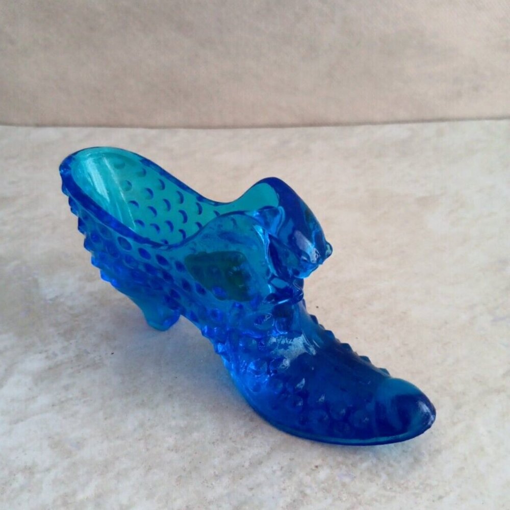 Vintage Fenton Glass Cat Head Hobnail Shoe Colonial Cobalt Blue